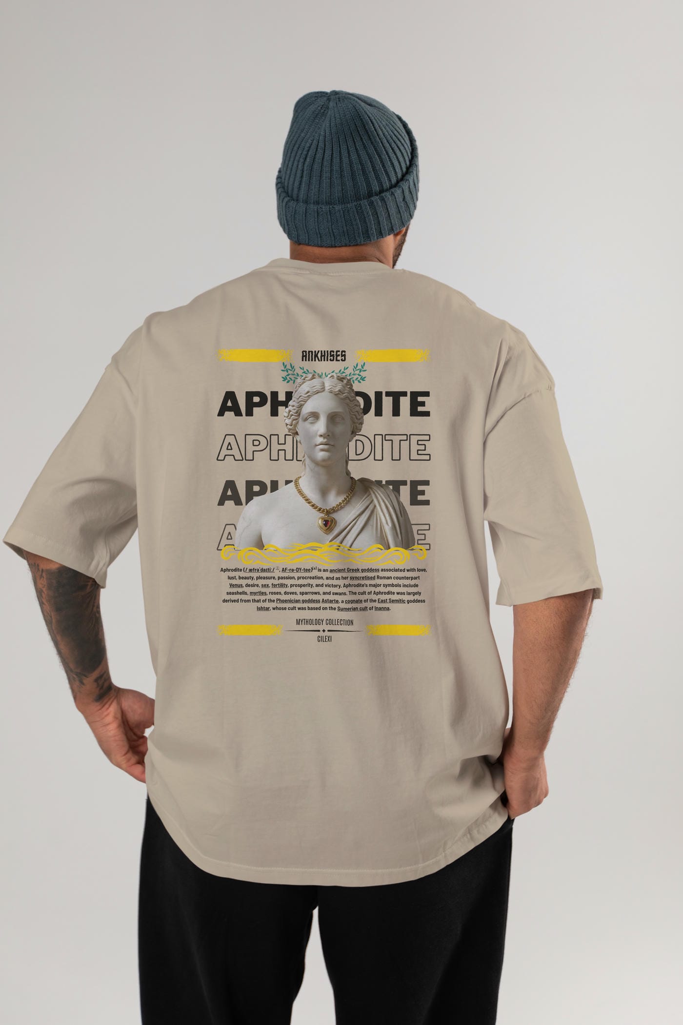 Aphrodite 1 Arka Baskılı Oversize t-shirt Erkek Kadın %100 Pamuk Bisiklet Yaka tişort