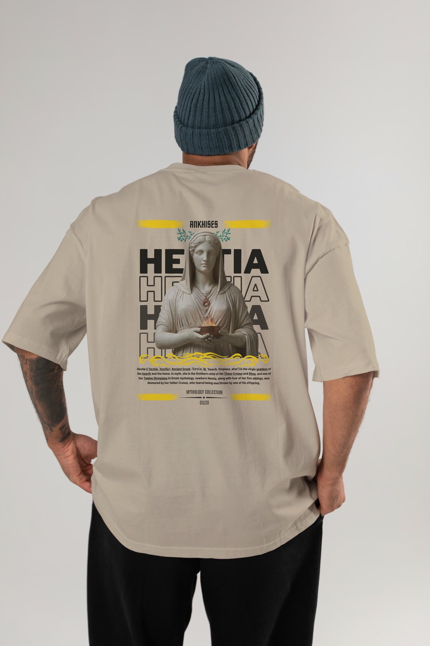 Hestia 1 Arka Baskılı Oversize t-shirt Erkek Kadın %100 Pamuk Bisiklet Yaka tişort