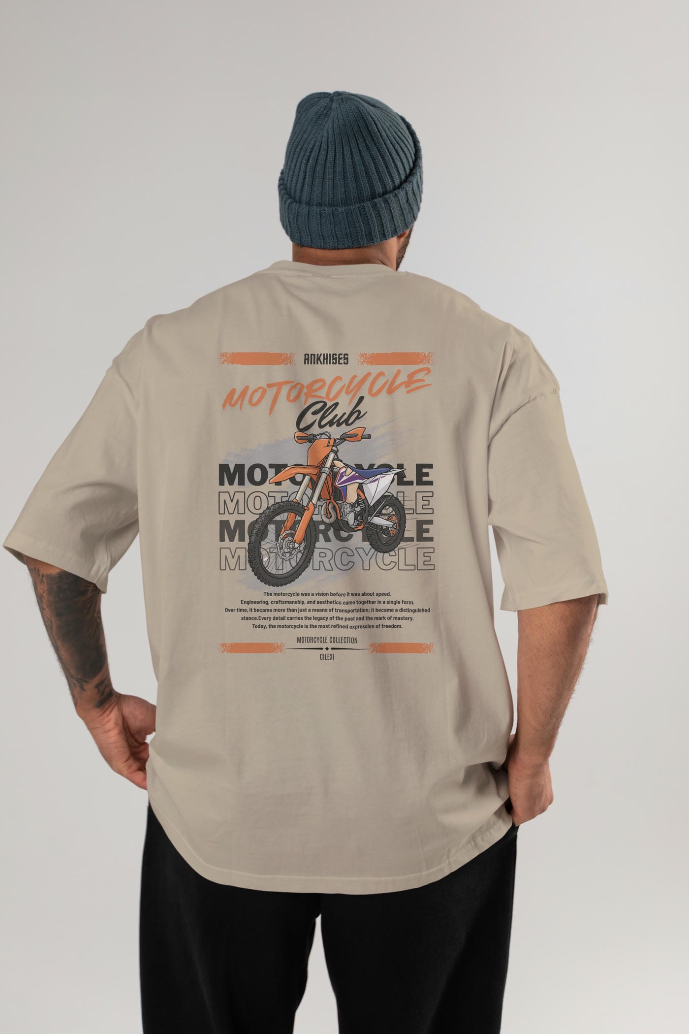 Motosiklet Serisi 19 Arka Baskılı Oversize t-shirt Erkek Kadın %100 Pamuk Bisiklet Yaka tişort