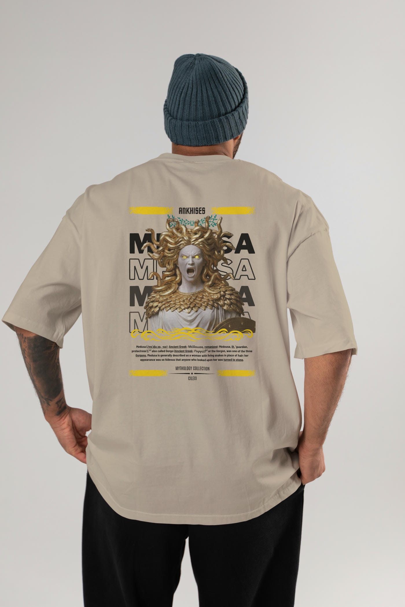 Medusa 1 Arka Baskılı Oversize t-shirt Erkek Kadın %100 Pamuk Bisiklet Yaka tişort