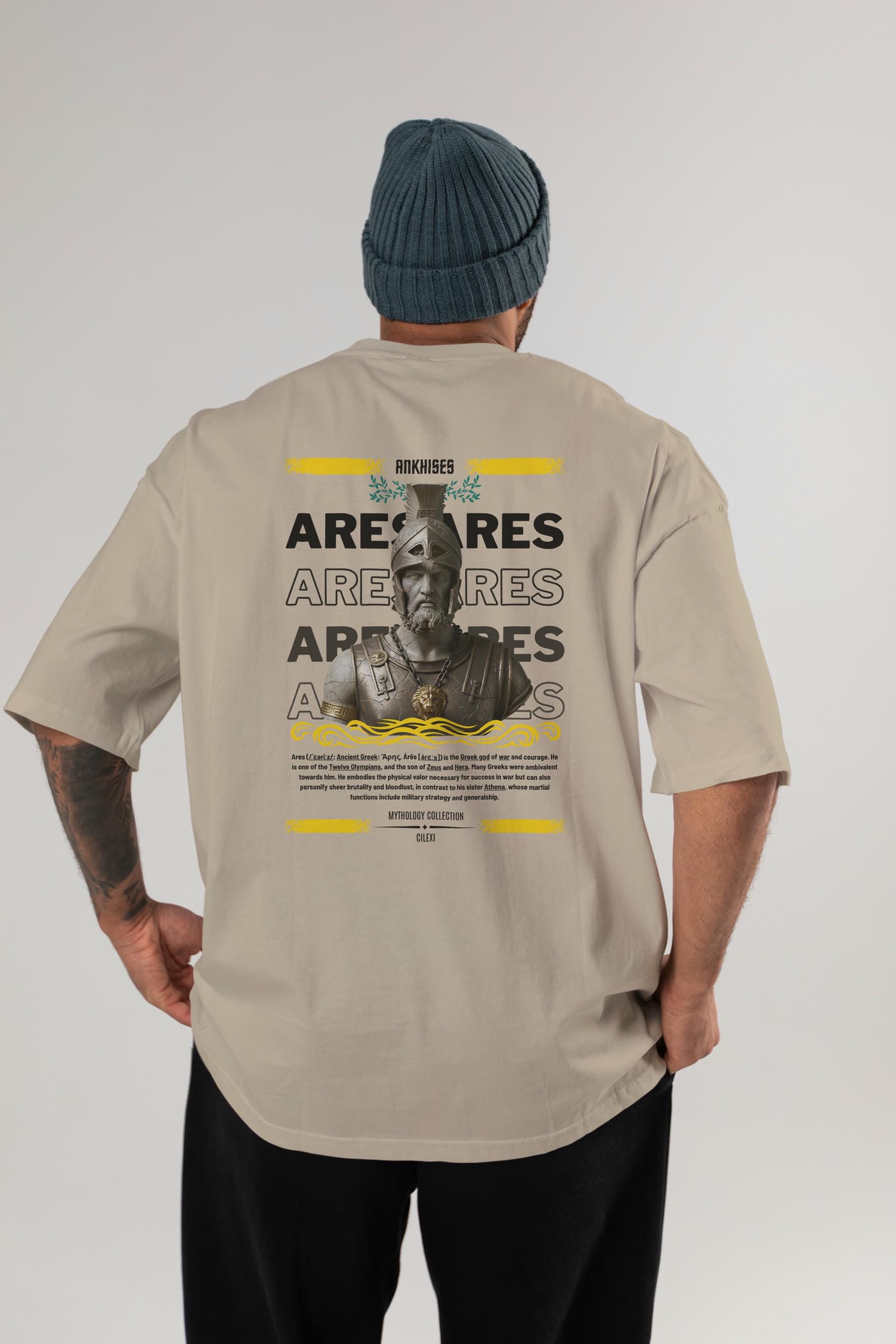 Ares 1 Arka Baskılı Oversize t-shirt Erkek Kadın %100 Pamuk Bisiklet Yaka tişort