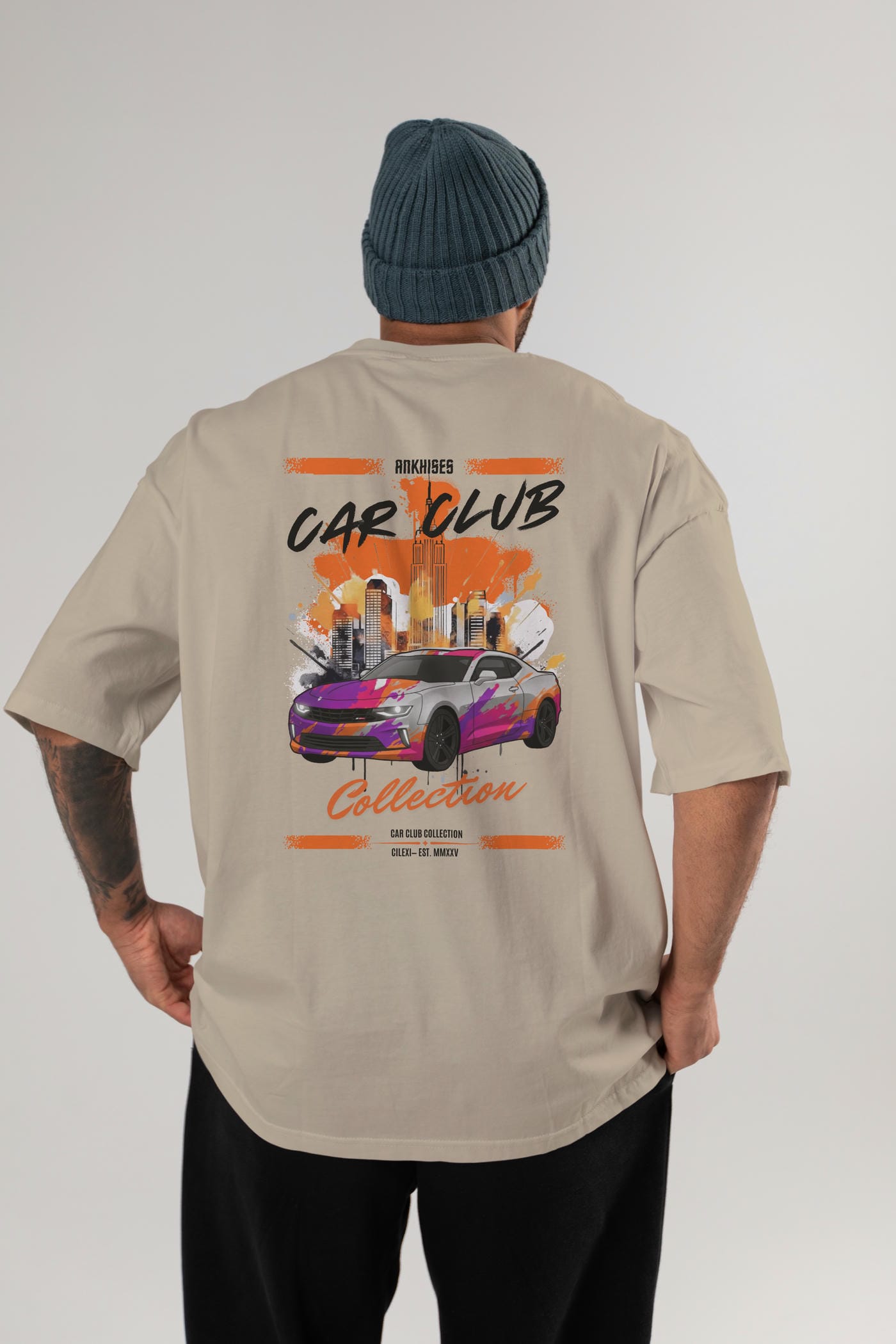 Araba Club Serisi 20 Baskılı Oversize t-shirt Erkek Kadın %100 Pamuk Bisiklet Yaka tişort