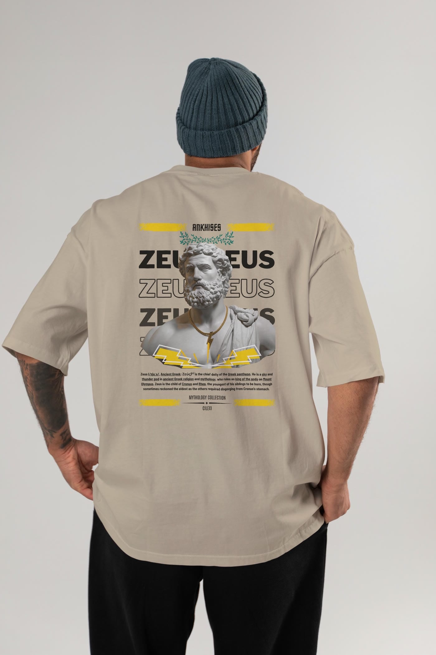 Zeus 2 Arka Baskılı Oversize t-shirt Erkek Kadın %100 Pamuk Bisiklet Yaka tişort