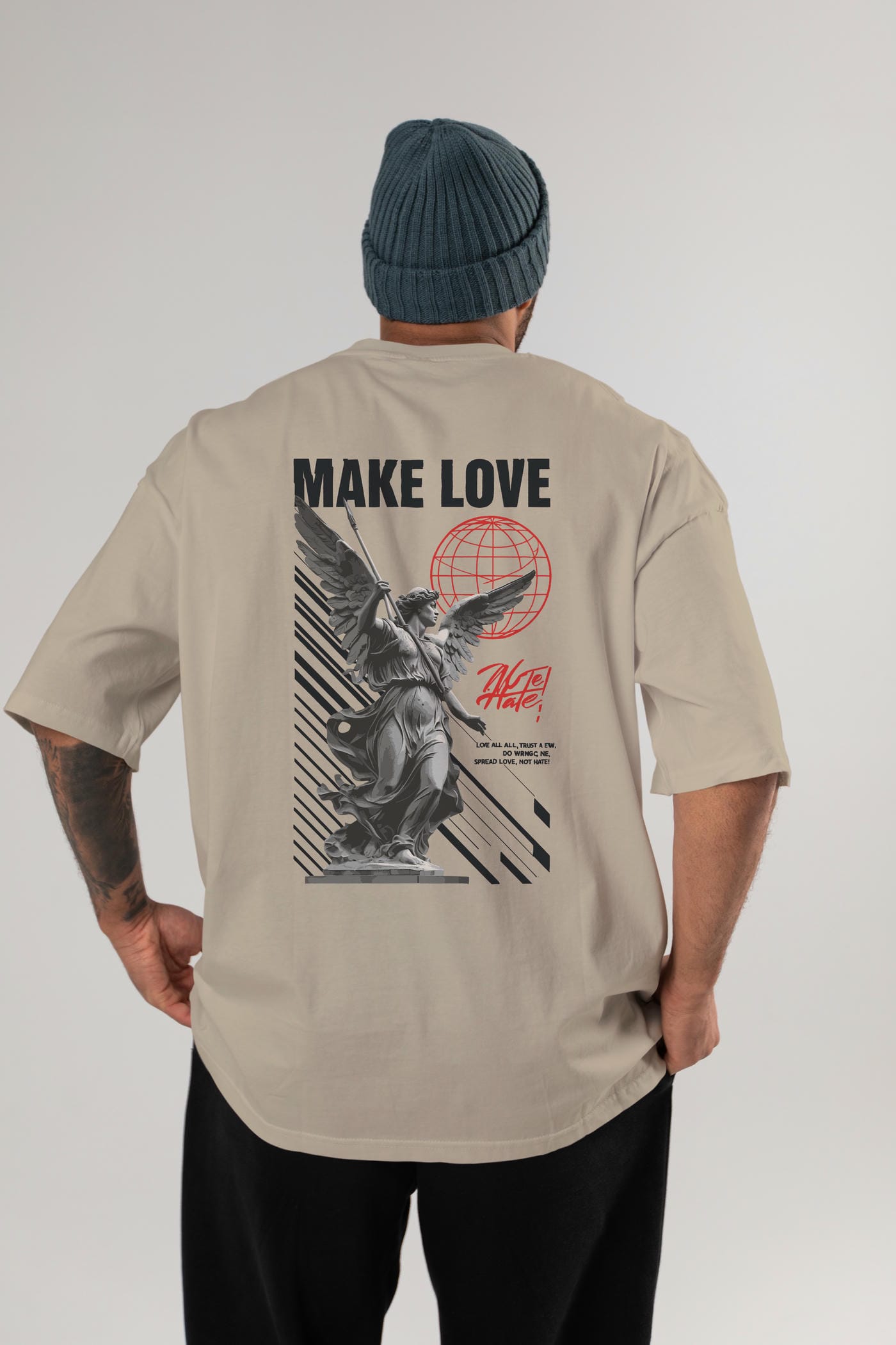Make Love Arka Baskılı Oversize t-shirt Erkek Kadın %100 Pamuk Bisiklet Yaka tişort