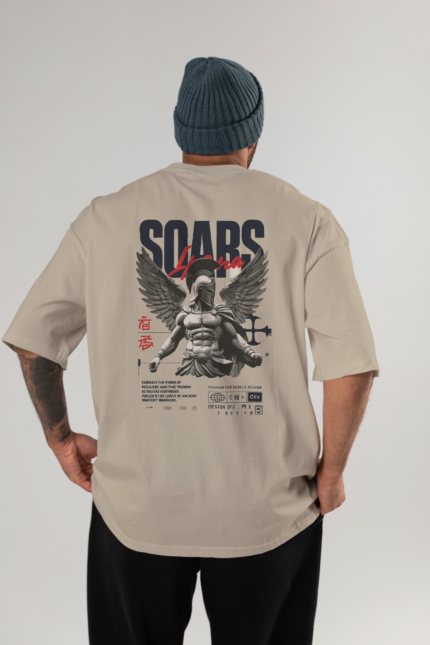 Soars Arka Baskılı Oversize t-shirt Erkek Kadın %100 Pamuk Bisiklet Yaka tişort