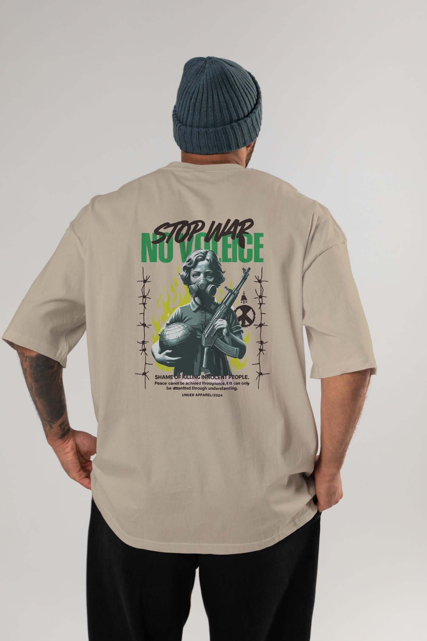 Stop War Arka Baskılı Oversize t-shirt Erkek Kadın %100 Pamuk Bisiklet Yaka tişort