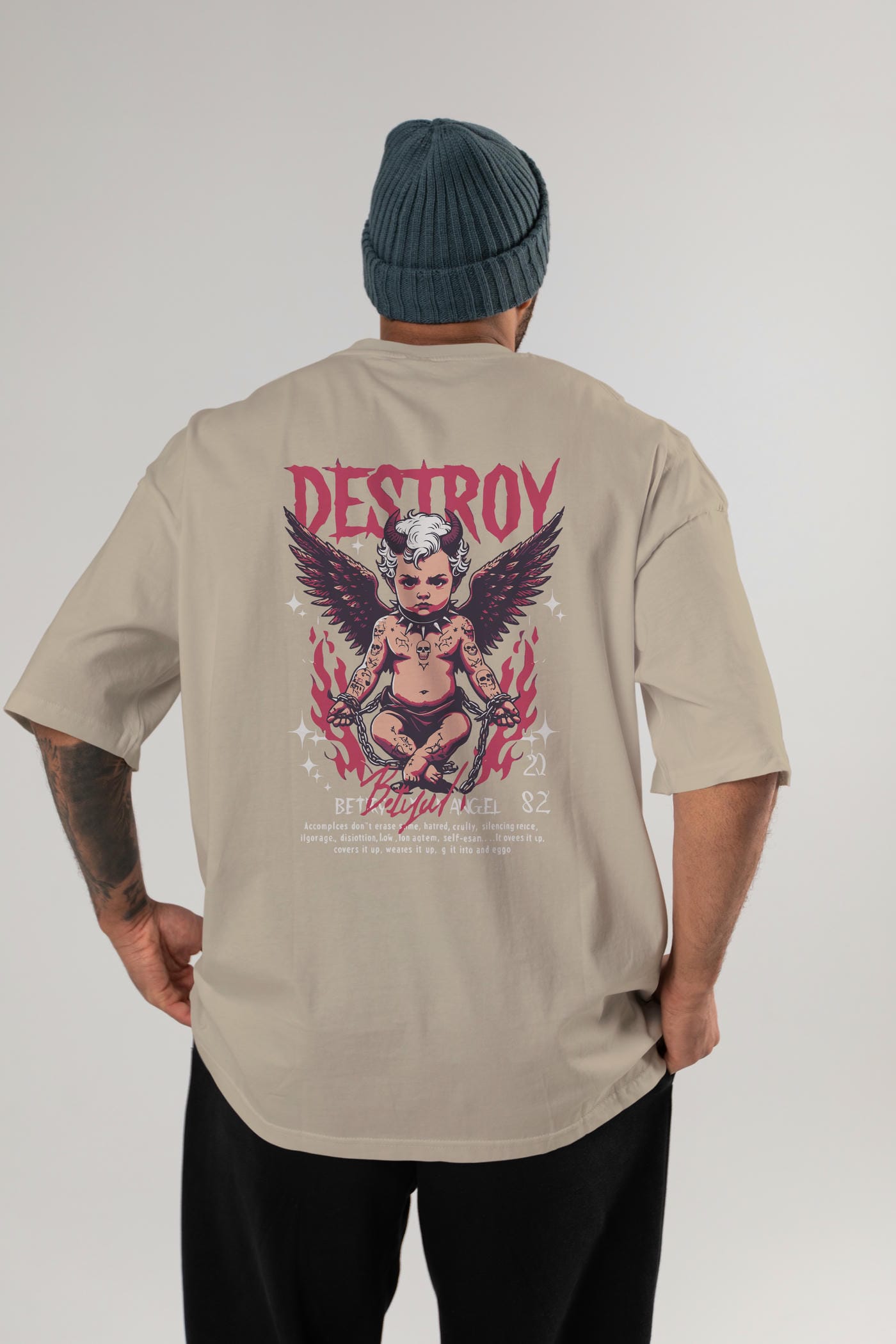 Destroy Arka Baskılı Oversize t-shirt Erkek Kadın %100 Pamuk Bisiklet Yaka tişort