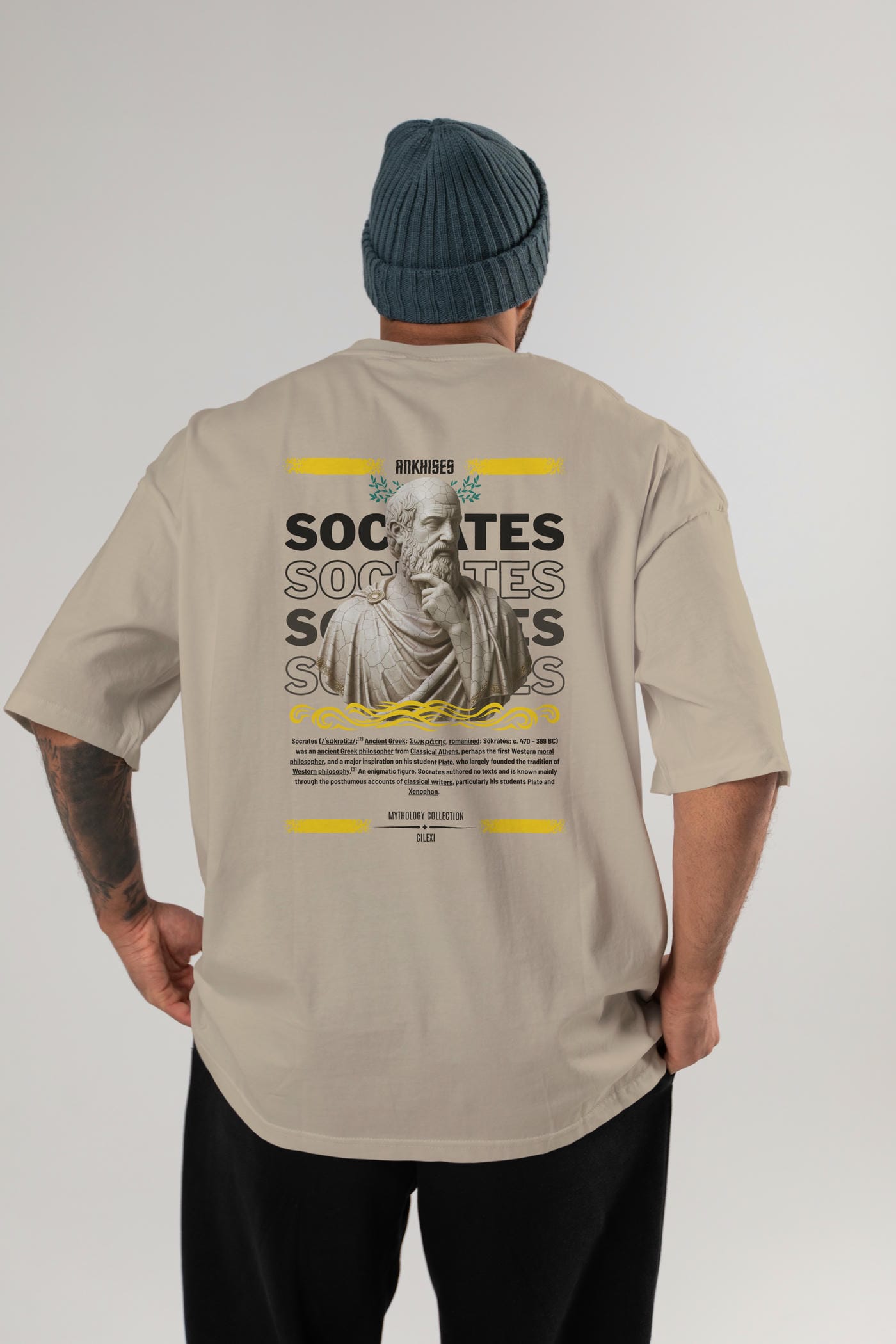 Socrates Arka Baskılı Oversize t-shirt Erkek Kadın %100 Pamuk Bisiklet Yaka tişort