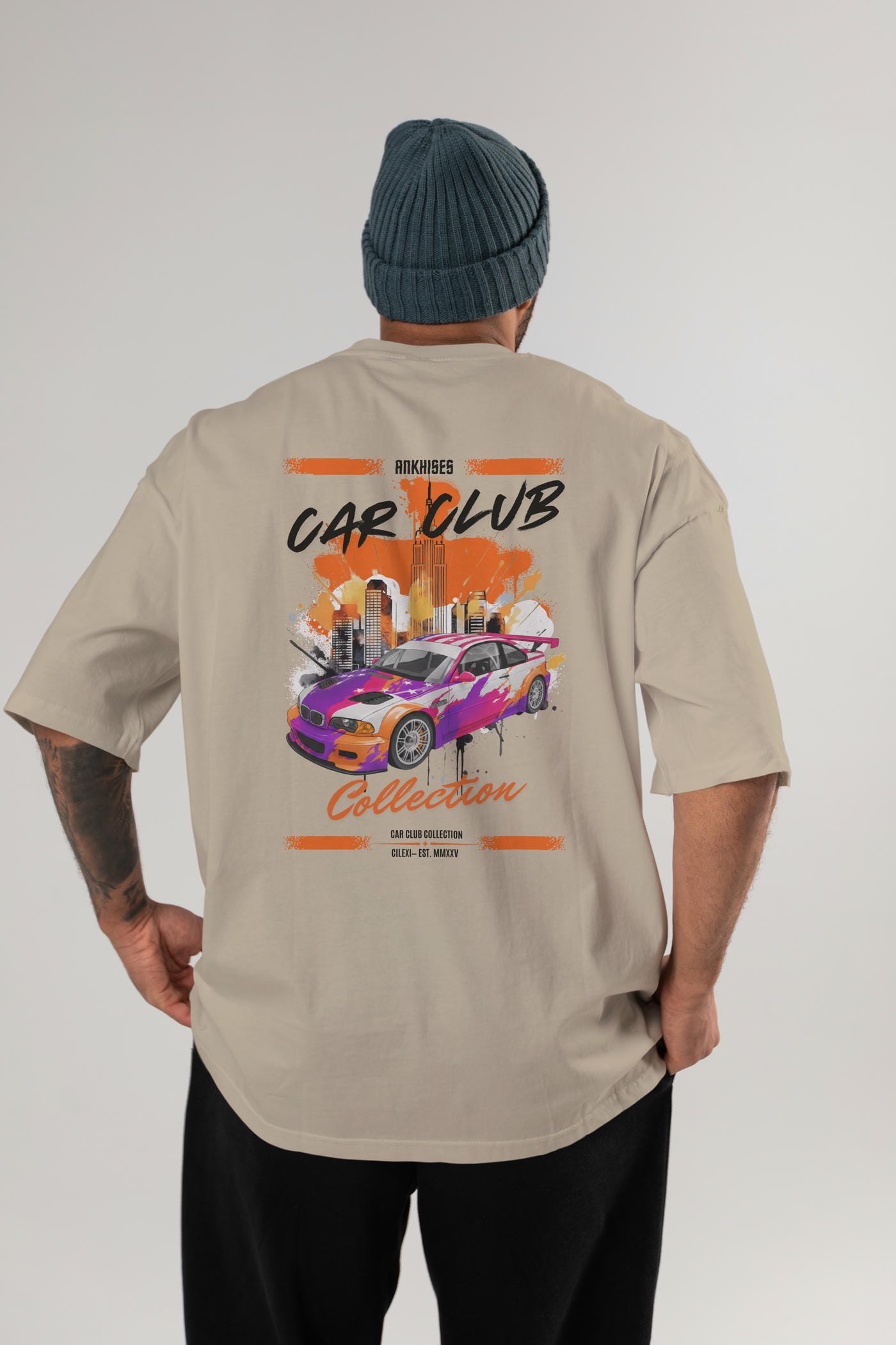 Araba Club Serisi 6 Baskılı Oversize t-shirt Erkek Kadın %100 Pamuk Bisiklet Yaka tişort