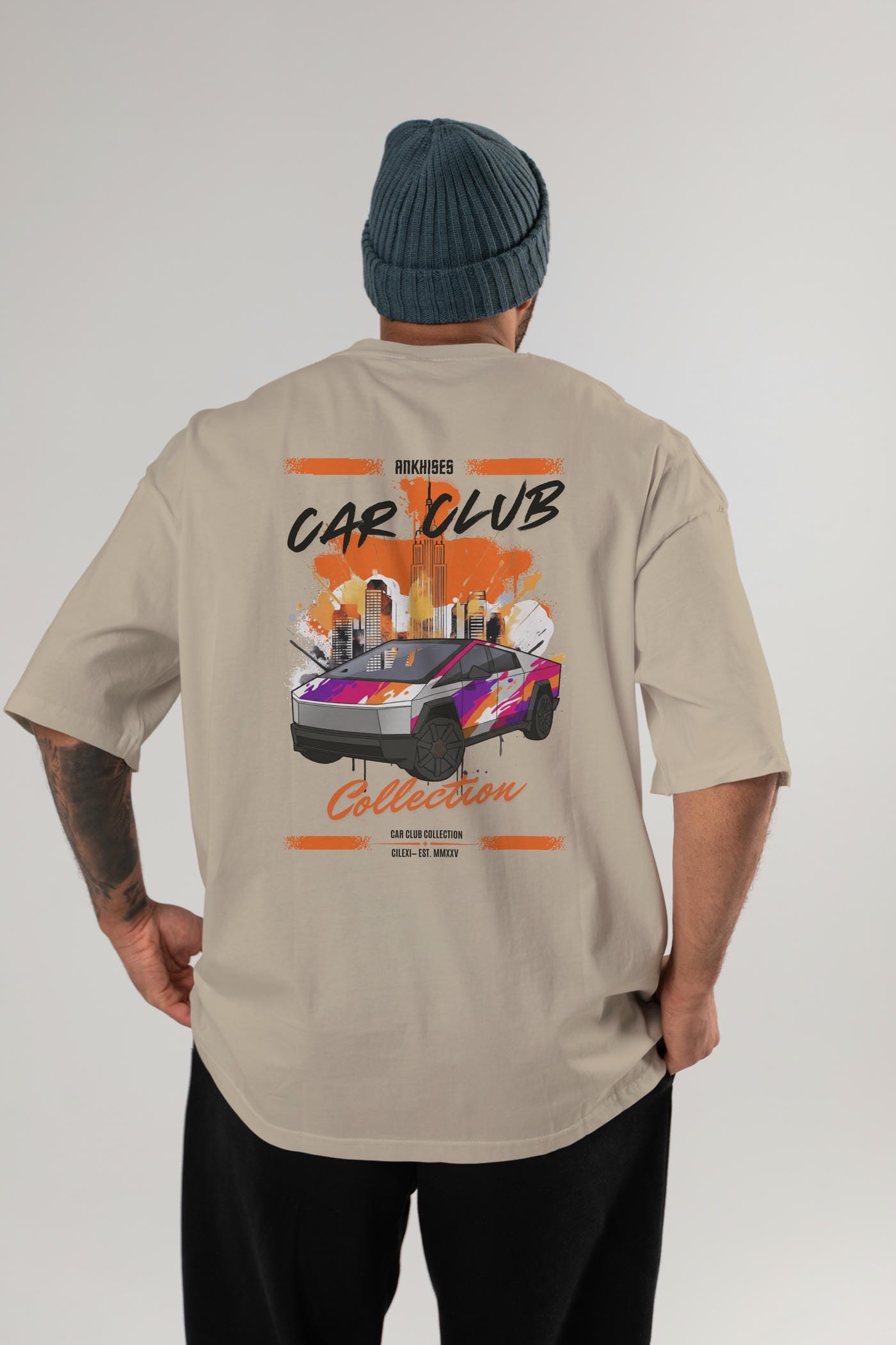 Araba Club Serisi 36 Baskılı Oversize t-shirt Erkek Kadın %100 Pamuk Bisiklet Yaka tişort