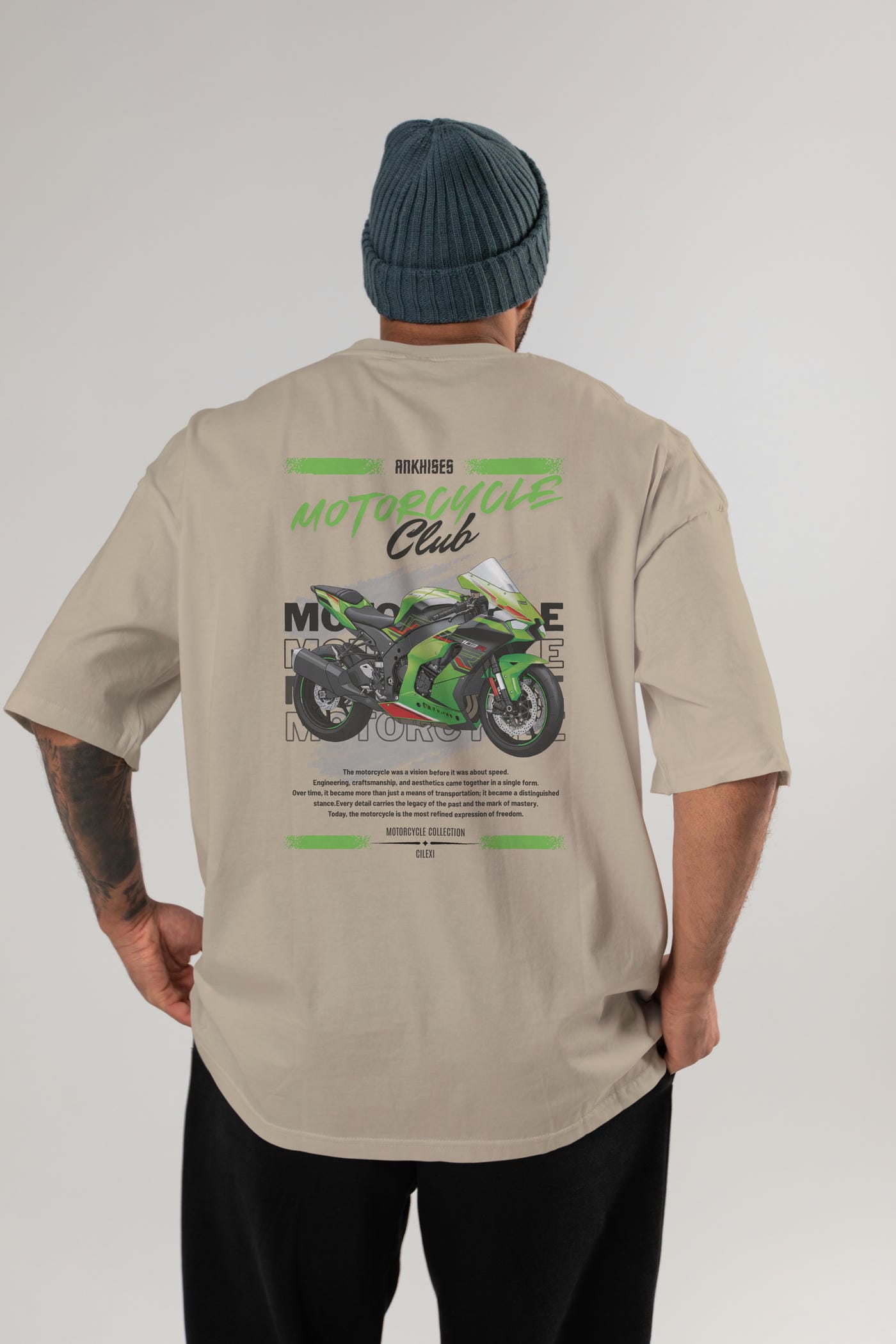 Motosiklet Serisi 14 Arka Baskılı Oversize t-shirt Erkek Kadın %100 Pamuk Bisiklet Yaka tişort