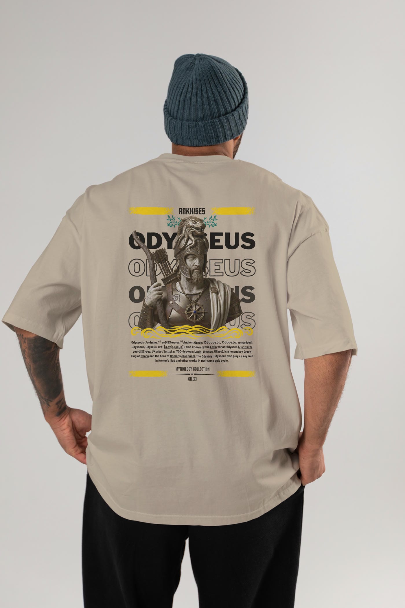 Odysseus 2 Arka Baskılı Oversize t-shirt Erkek Kadın %100 Pamuk Bisiklet Yaka tişort