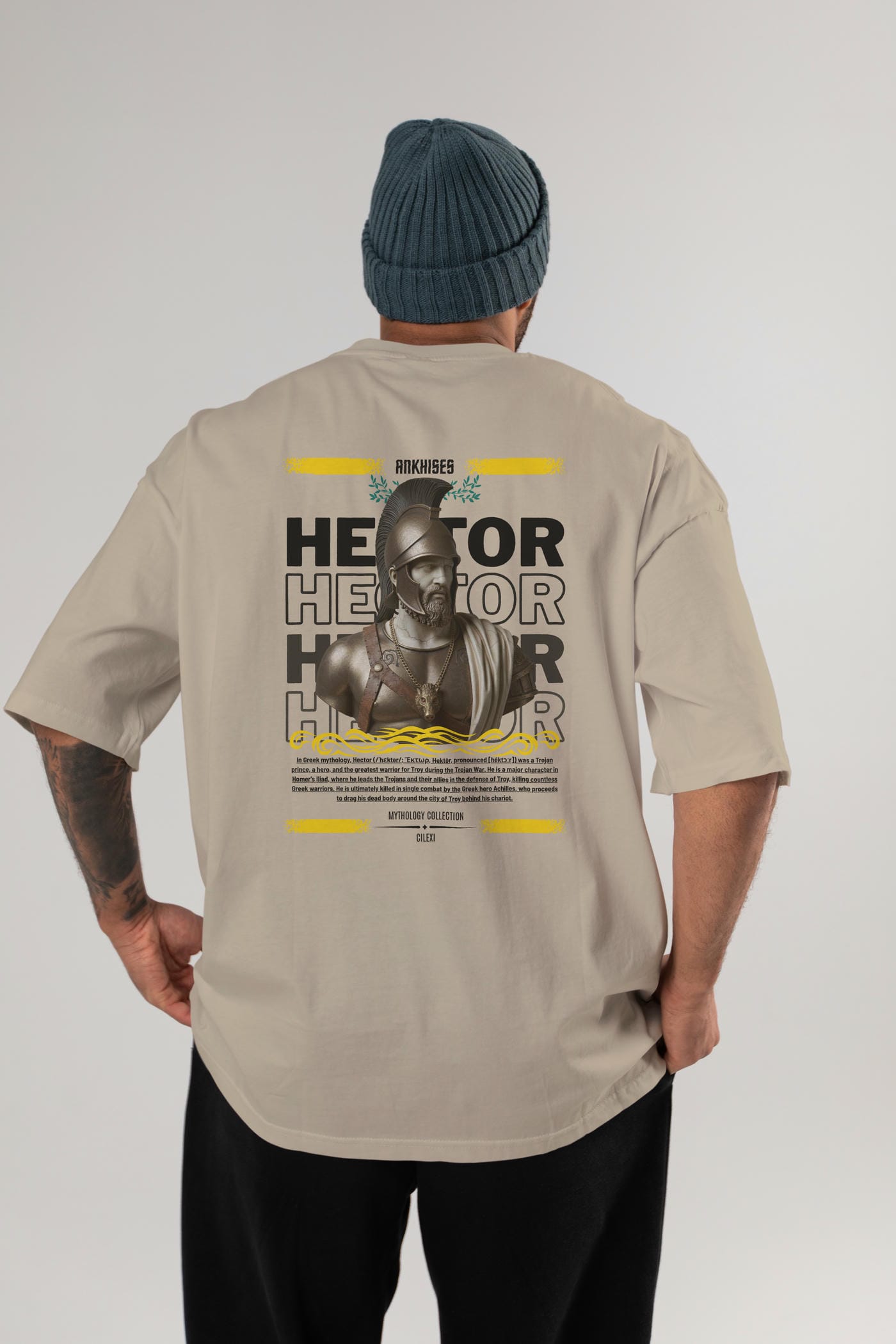 Hector 2 Arka Baskılı Oversize t-shirt Erkek Kadın %100 Pamuk Bisiklet Yaka tişort
