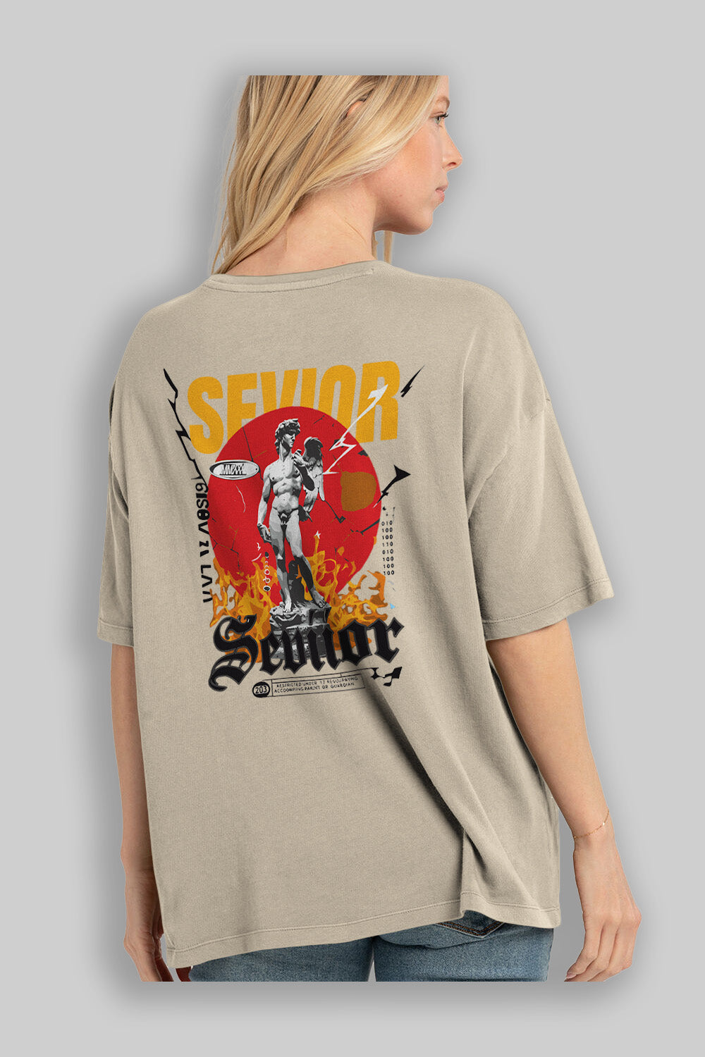 Sevior Arka Baskılı Oversize t-shirt Erkek Kadın %100 Pamuk Bisiklet Yaka tişort
