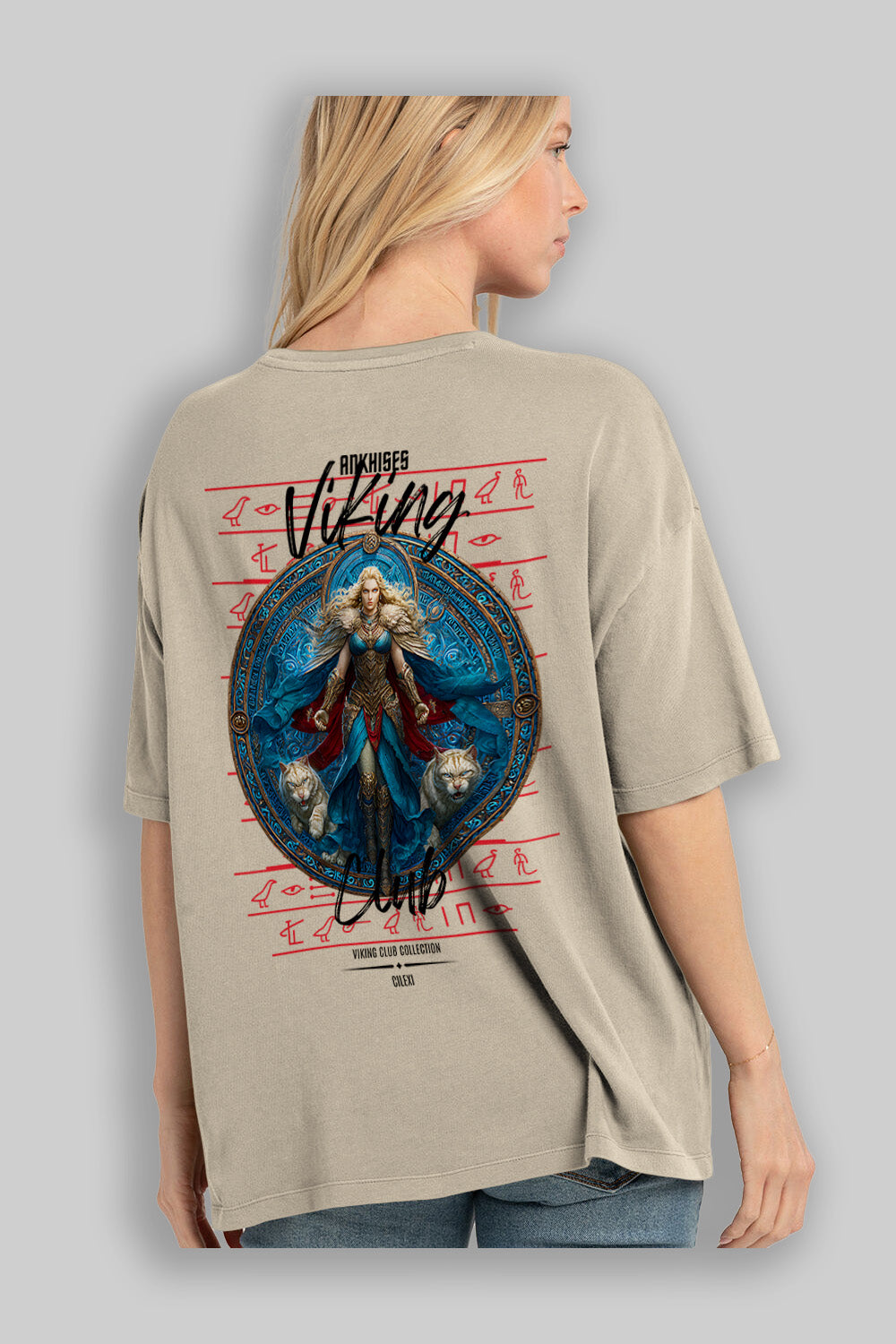Freyja Baskılı Oversize t-shirt Erkek Kadın %100 Pamuk Bisiklet Yaka tişort