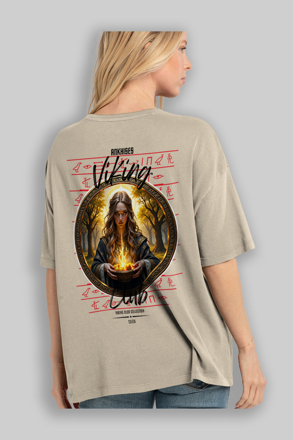 Viking Mitolojisi Serisi 17 Arka Baskılı Oversize t-shirt Erkek Kadın %100 Pamuk Bisiklet Yaka tişort