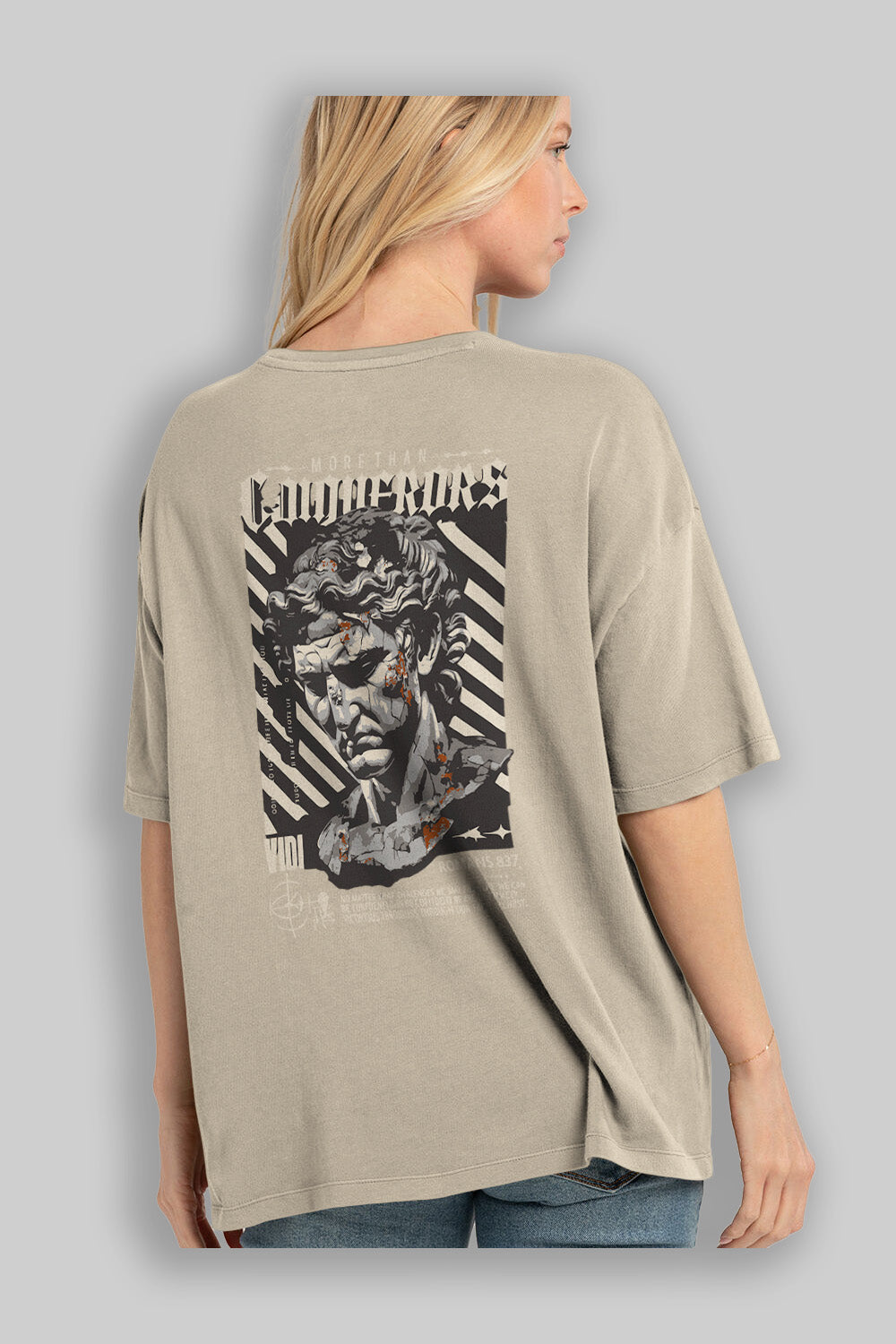 Roman Conqueror Arka Baskılı Oversize t-shirt Erkek Kadın %100 Pamuk Bisiklet Yaka tişort