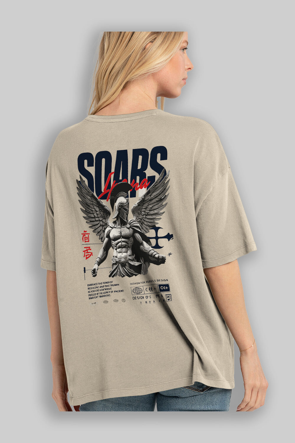 Soars Arka Baskılı Oversize t-shirt Erkek Kadın %100 Pamuk Bisiklet Yaka tişort