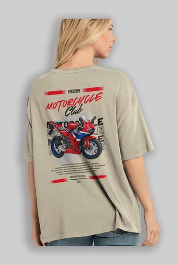Motosiklet Serisi 24 Arka Baskılı Oversize t-shirt Erkek Kadın %100 Pamuk Bisiklet Yaka tişort
