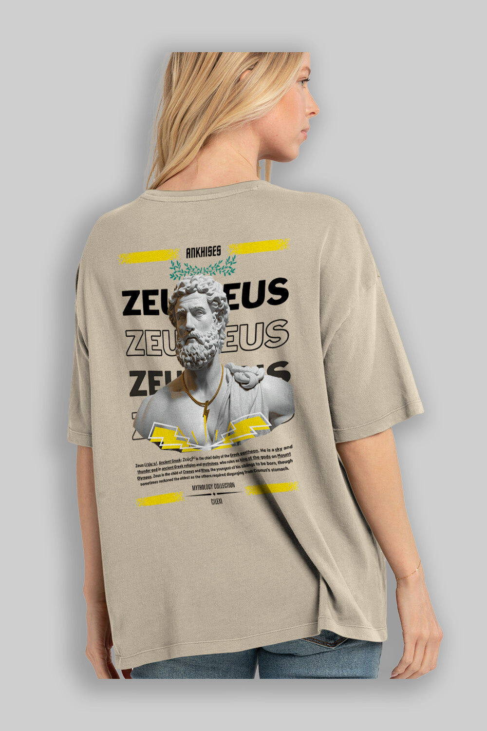 Zeus 2 Arka Baskılı Oversize t-shirt Erkek Kadın %100 Pamuk Bisiklet Yaka tişort