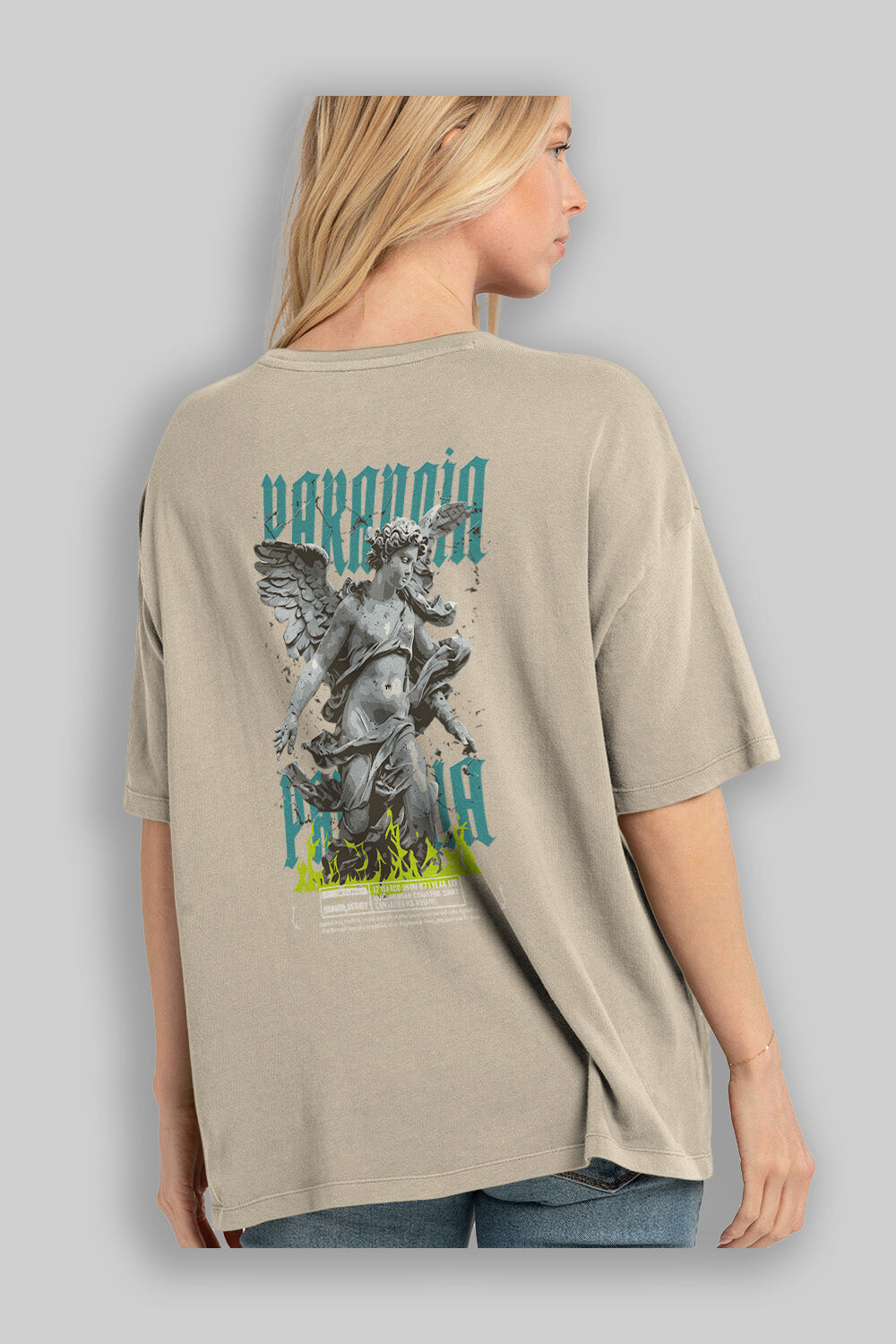 Paranoia Arka Baskılı Oversize t-shirt Erkek Kadın %100 Pamuk Bisiklet Yaka tişort