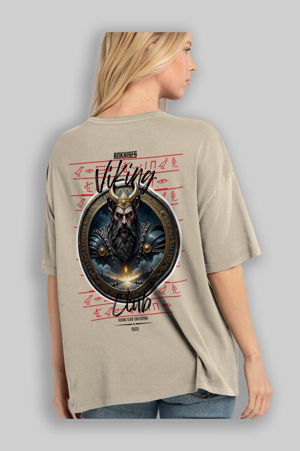 Viking Mitolojisi Serisi 7 Arka Baskılı Oversize t-shirt Erkek Kadın %100 Pamuk Bisiklet Yaka tişort