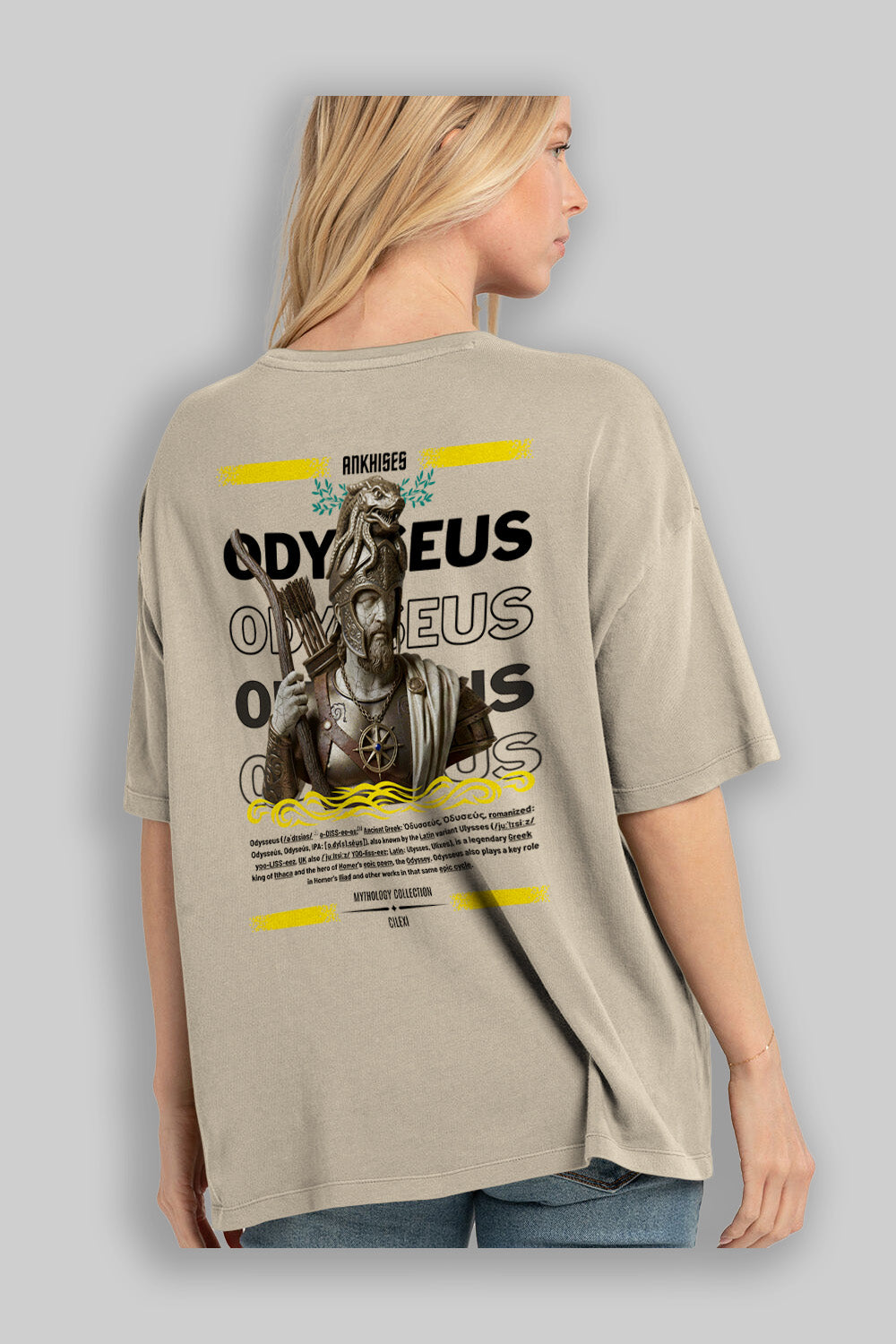 Odysseus 2 Arka Baskılı Oversize t-shirt Erkek Kadın %100 Pamuk Bisiklet Yaka tişort