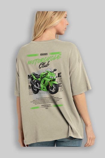 Motosiklet Serisi 12 Arka Baskılı Oversize t-shirt Erkek Kadın %100 Pamuk Bisiklet Yaka tişort