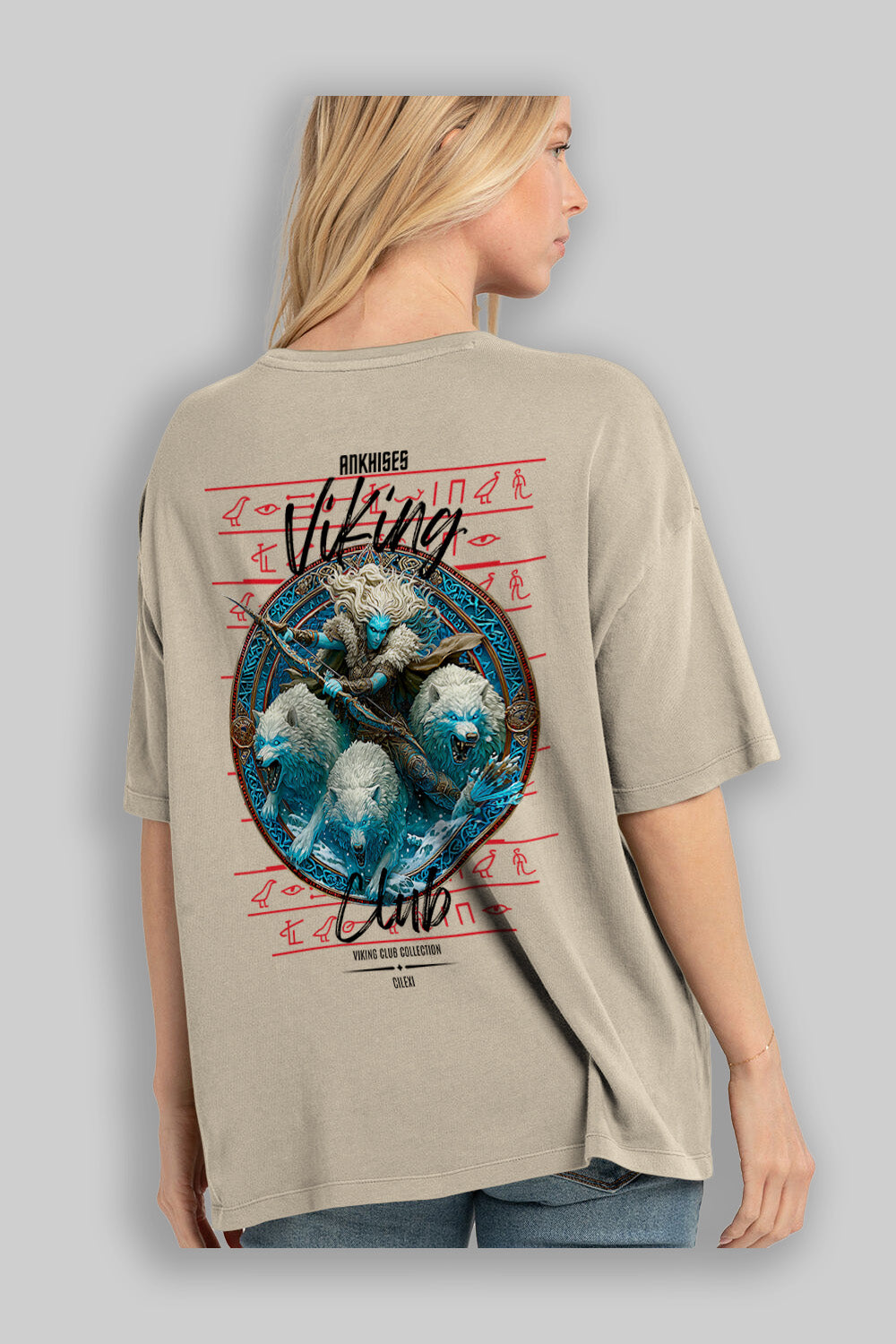Skadi Arka Baskılı Oversize t-shirt Erkek Kadın %100 Pamuk Bisiklet Yaka tişort