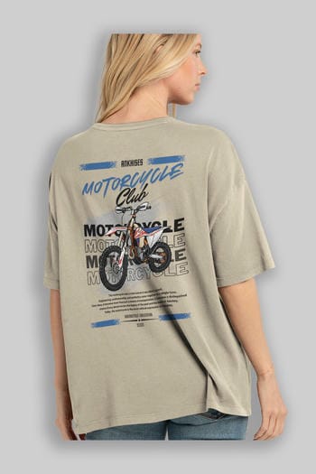 Motosiklet Serisi 18 Arka Baskılı Oversize t-shirt Erkek Kadın %100 Pamuk Bisiklet Yaka tişort