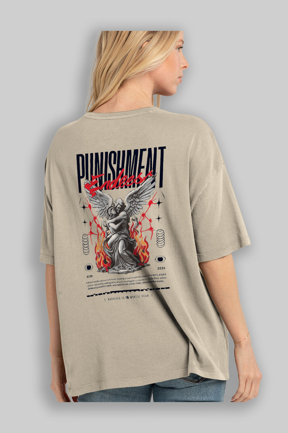 Punishment Endeess Arka Baskılı Oversize t-shirt Erkek Kadın %100 Pamuk Bisiklet Yaka tişort