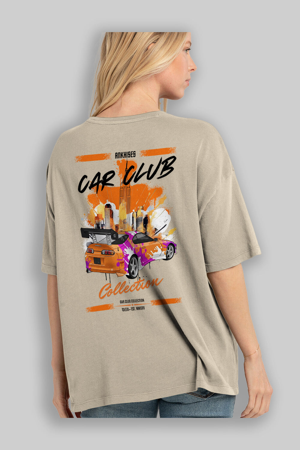 Araba Club Serisi 39 Baskılı Oversize t-shirt Erkek Kadın %100 Pamuk Bisiklet Yaka tişort