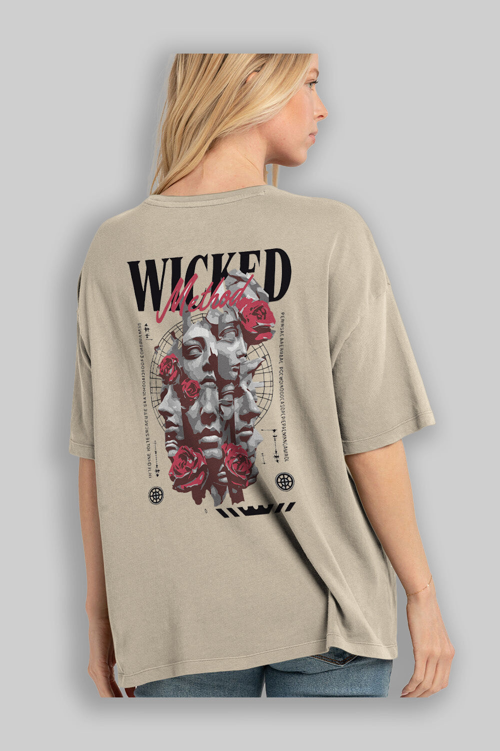 Wicked Method Arka Baskılı Oversize t-shirt Erkek Kadın %100 Pamuk Bisiklet Yaka tişort