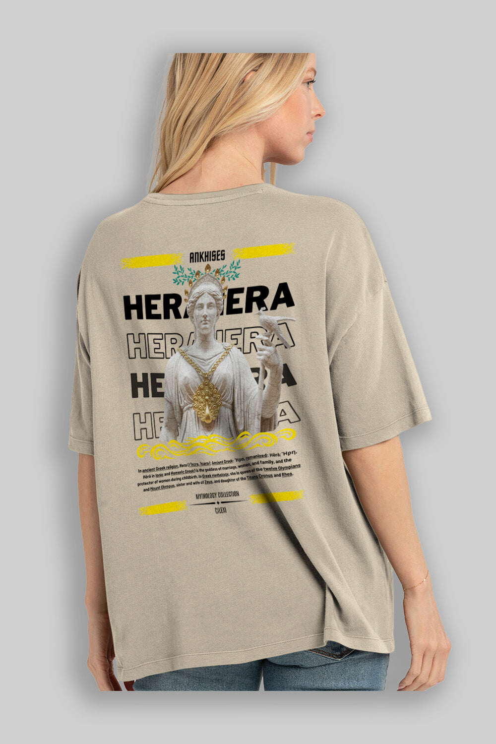 Hera 2 Arka Baskılı Oversize t-shirt Erkek Kadın %100 Pamuk Bisiklet Yaka tişort