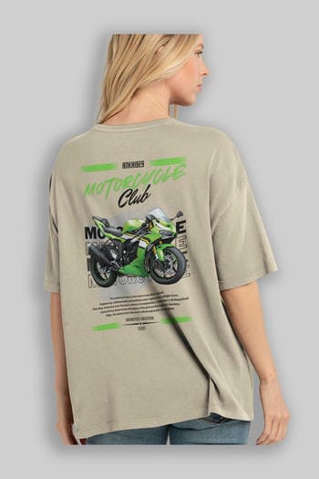 Motosiklet Serisi 15 Arka Baskılı Oversize t-shirt Erkek Kadın %100 Pamuk Bisiklet Yaka tişort