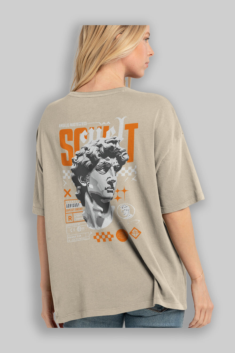 Scult Arka Baskılı Oversize t-shirt Erkek Kadın %100 Pamuk Bisiklet Yaka tişort