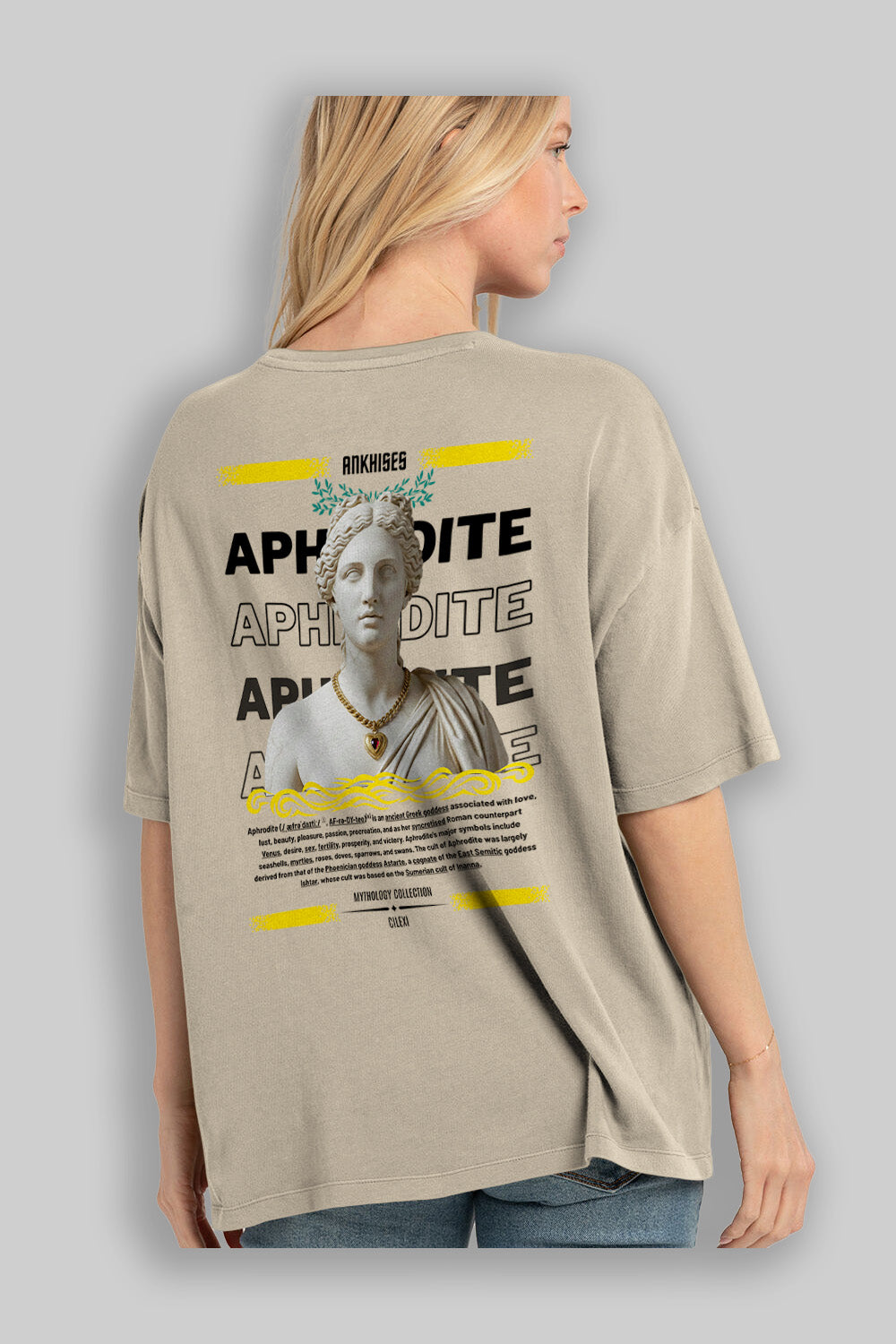 Aphrodite 1 Arka Baskılı Oversize t-shirt Erkek Kadın %100 Pamuk Bisiklet Yaka tişort