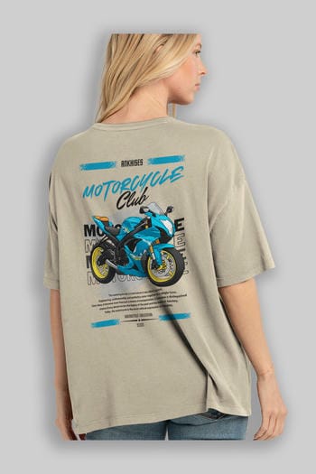 Motosiklet Serisi 11 Arka Baskılı Oversize t-shirt Erkek Kadın %100 Pamuk Bisiklet Yaka tişort