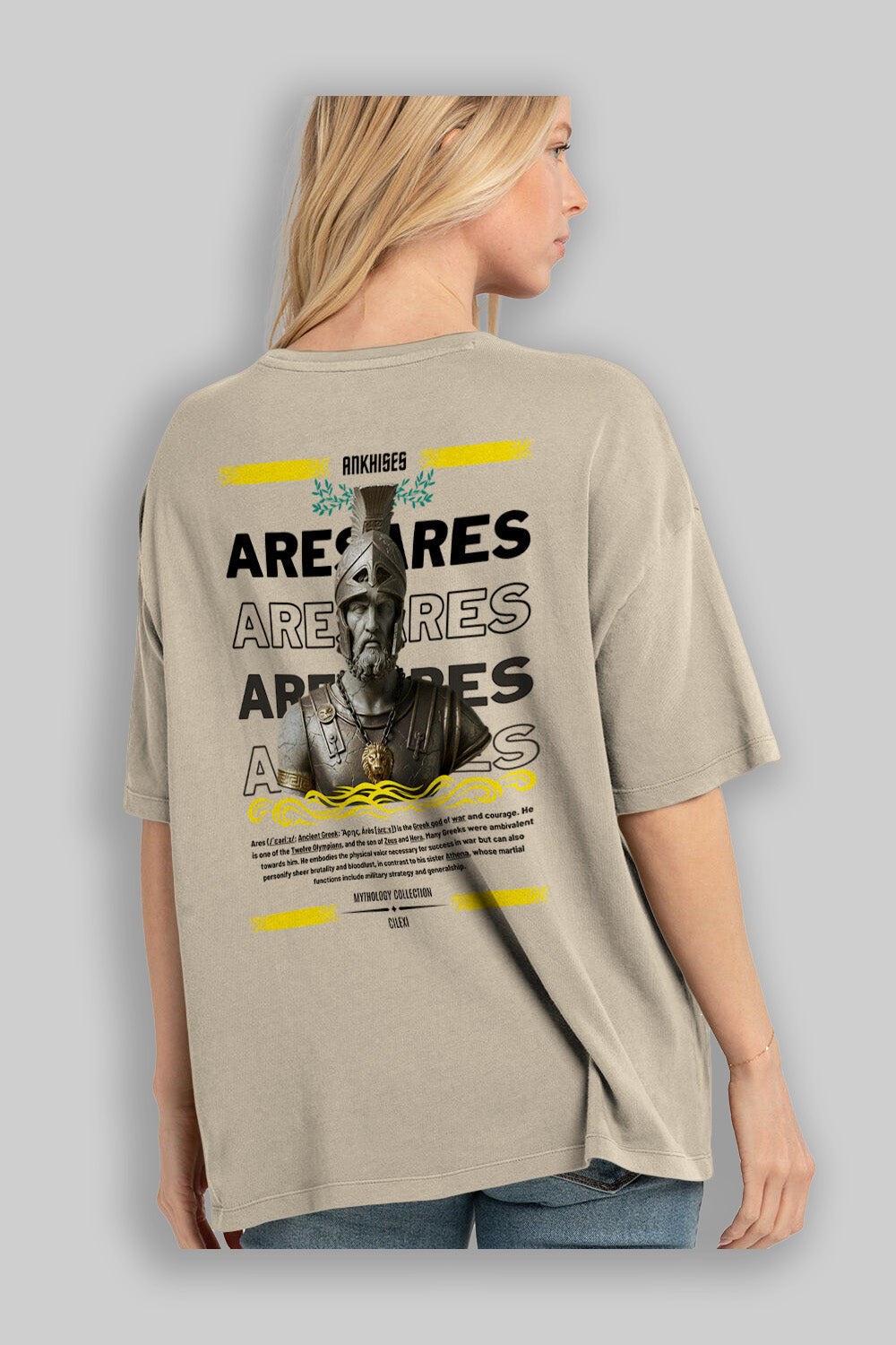 Ares 1 Arka Baskılı Oversize t-shirt Erkek Kadın %100 Pamuk Bisiklet Yaka tişort