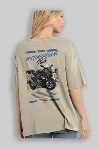 Motosiklet Serisi 2 Arka Baskılı Oversize t-shirt Erkek Kadın %100 Pamuk Bisiklet Yaka tişort