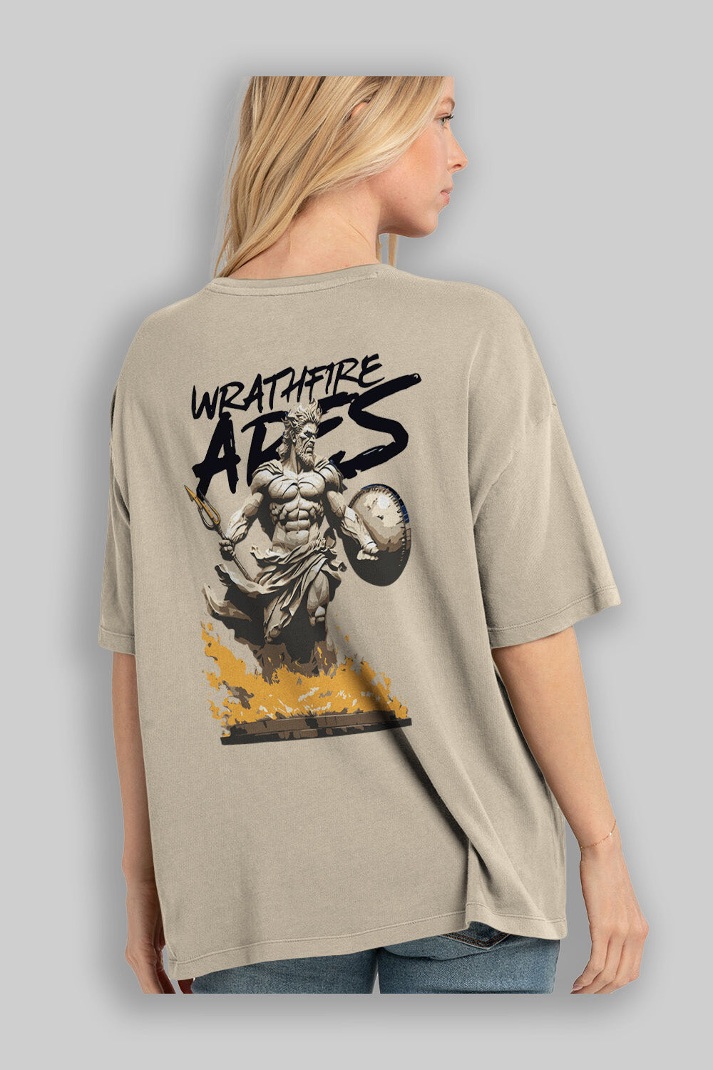 WrathFire Ares Arka Baskılı Oversize t-shirt Erkek Kadın %100 Pamuk Bisiklet Yaka tişort