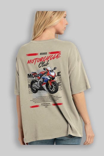Motosiklet Serisi 4 Arka Baskılı Oversize t-shirt Erkek Kadın %100 Pamuk Bisiklet Yaka tişort