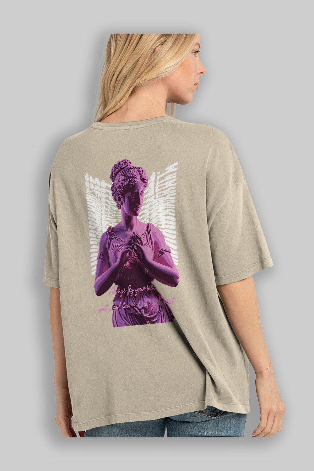 Always Fly Arka Baskılı Oversize t-shirt Erkek Kadın %100 Pamuk Bisiklet Yaka tişort