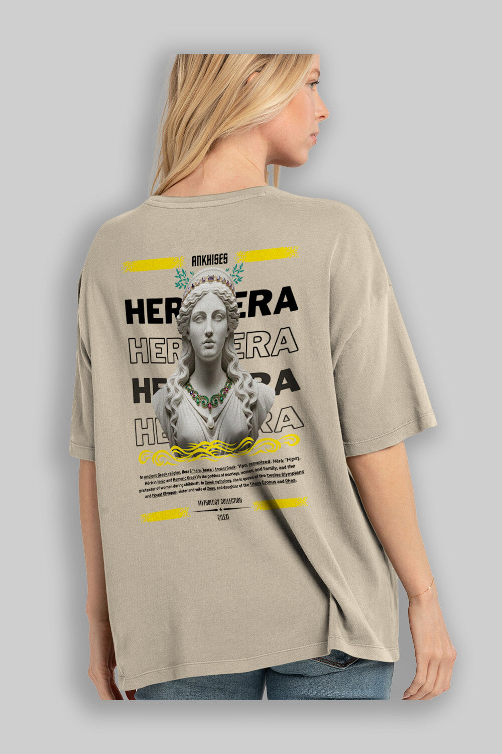 Hera 1 Arka Baskılı Oversize t-shirt Erkek Kadın %100 Pamuk Bisiklet Yaka tişort