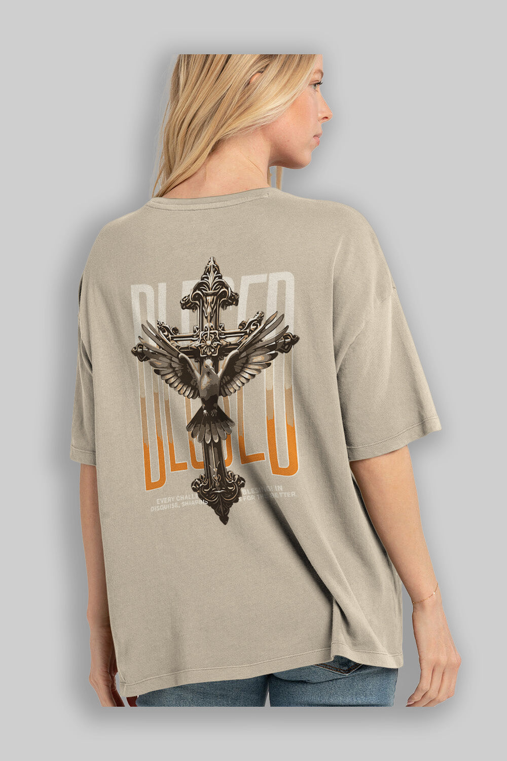 Blesed Arka Baskılı Oversize t-shirt Erkek Kadın %100 Pamuk Bisiklet Yaka tişort