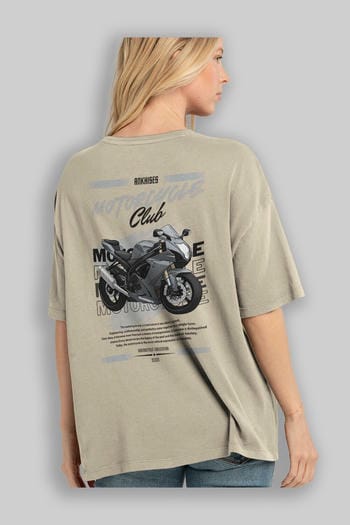 Motosiklet Serisi 10 Arka Baskılı Oversize t-shirt Erkek Kadın %100 Pamuk Bisiklet Yaka tişort