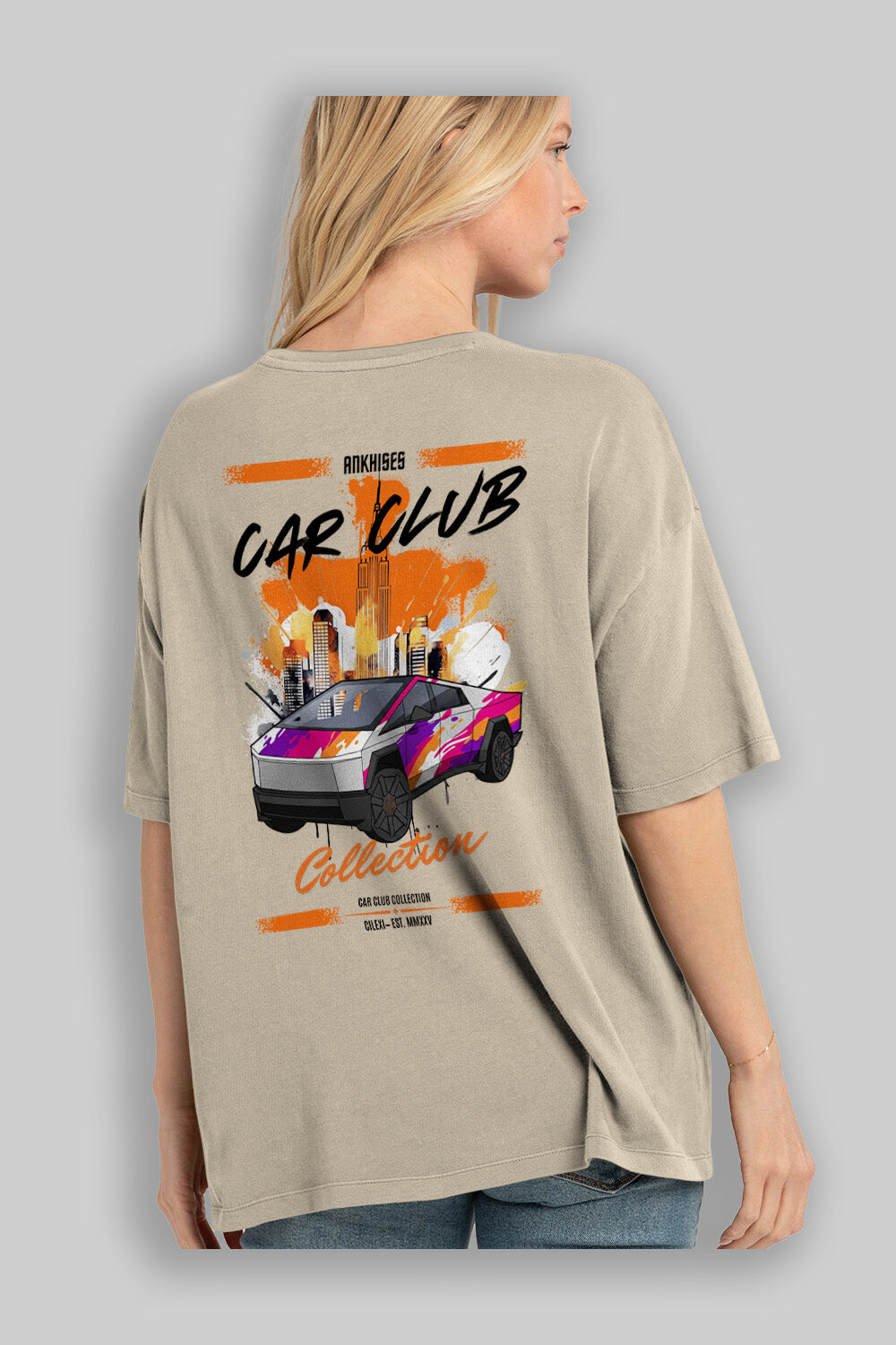 Araba Club Serisi 36 Baskılı Oversize t-shirt Erkek Kadın %100 Pamuk Bisiklet Yaka tişort