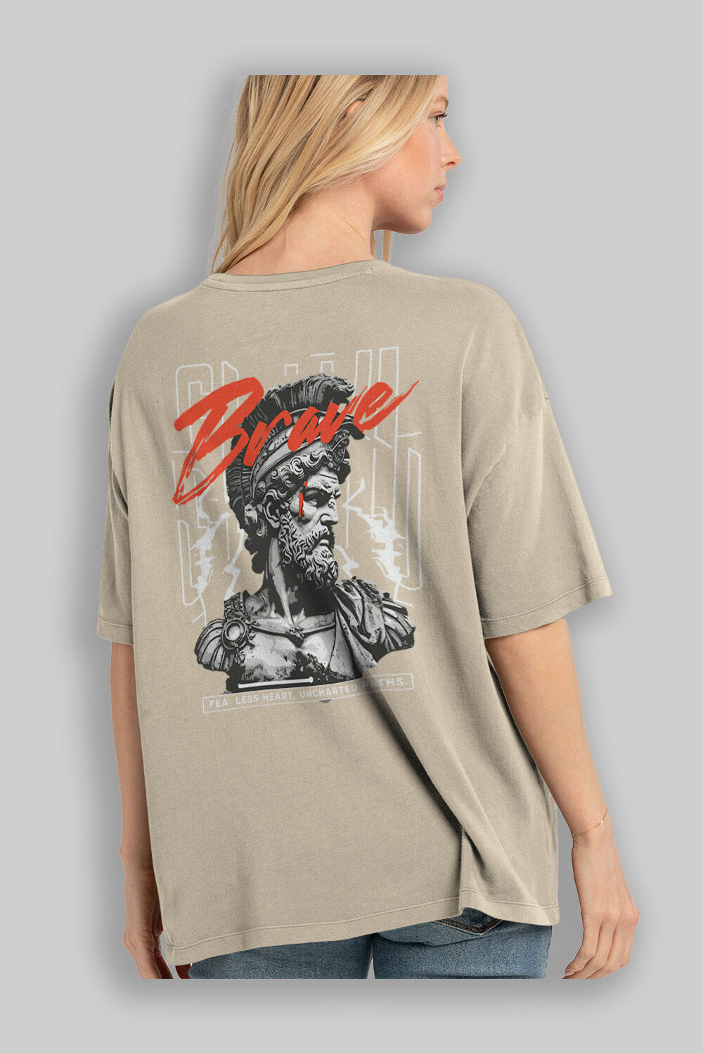 Brave Arka Baskılı Oversize t-shirt Erkek Kadın %100 Pamuk Bisiklet Yaka tişort