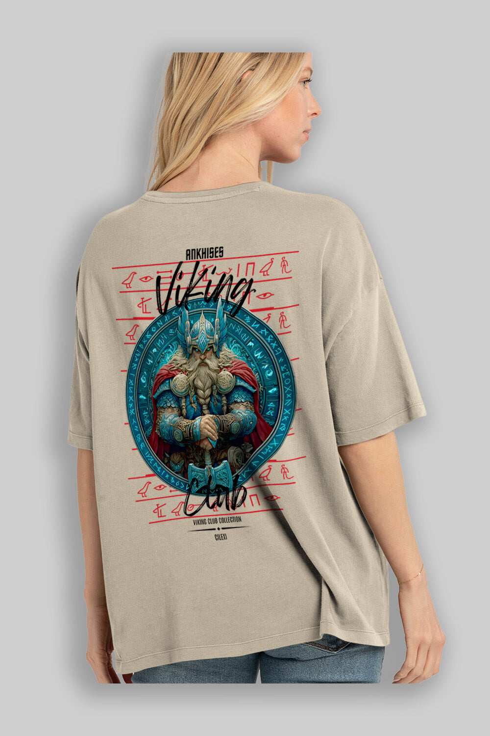 Thor Arka Baskılı Oversize t-shirt Erkek Kadın %100 Pamuk Bisiklet Yaka tişort