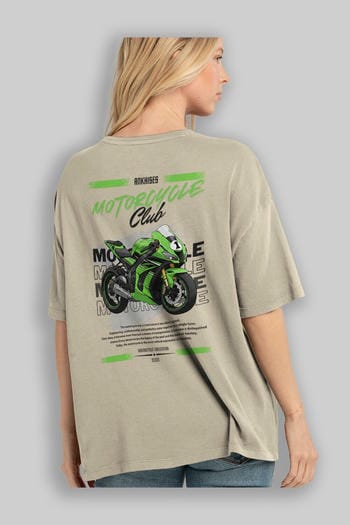 Motosiklet Serisi 6 Arka Baskılı Oversize t-shirt Erkek Kadın %100 Pamuk Bisiklet Yaka tişort